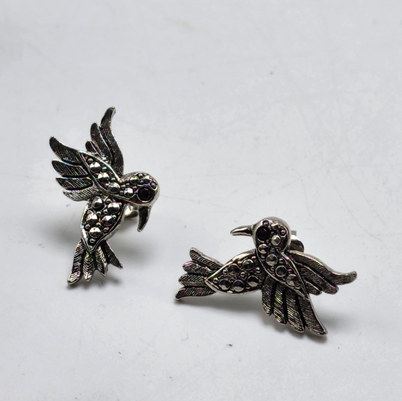 1994 Just For Spring Avon Hummingbird Earrings Faux Marcasite Pierced Amethyst - Picture 4 of 8